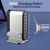 Bloc de chargeur USB C 200W GaN III Station de charge rapide à 8 ports PPS PD Prise de bureau Adaptateur secteur USB-C portable Chargeur mural Gan