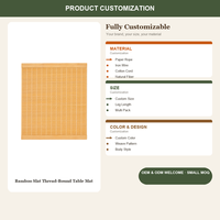 Napperon en lattes de bambou fines, tressé à la main, naturel, isolant thermique, pour thé, table, OEM, logo personnalisé, traditionnel, maison, mariage, bambou