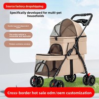 Poussette pliable légère à deux niveaux pour chien et chat, à quatre roues, avec fermeture éclair, pour une utilisation en extérieur toute l'année