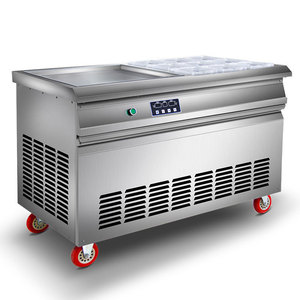 Machine à <span class=keywords><strong>glace</strong></span> frite thaïlandaise en acier inoxydable, machine à rouleaux de <span class=keywords><strong>glace</strong></span> avec plateau carré/rond et 9 bacs réfrigérés - Product Image 1