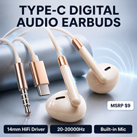 Nouveaux écouteurs intra-auriculaires filaires numériques Type-C/3,5 mm à moule exclusif avec cordon de 1,2 m et compatibles ENC pour smartphones OPPO et vivo