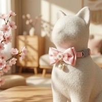 Collier pour chat en polyester style princesse avec dentelle, nœud, pendentif, perles et clochette, pour la vente en gros transfrontalière, fournitures pour chats