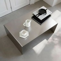 Table basse minimaliste nordique sur mesure en acier inoxydable brossé pour salon et bureau