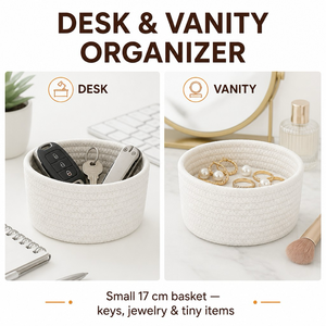 Set <span class=keywords><strong>di</strong></span> 2 Cesti Portaoggetti Rotondi in Corda <span class=keywords><strong>di</strong></span> Cotone Intrecciata a Mano per Organizzazione Bagno - Product Image 5
