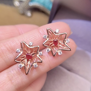 Großhandel Silber vergoldet Hochzeits geschenk Schmuck natürliche Rubin Ohrringe - Product Image 2