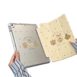 เคสแท็บเล็ตอะคริลิคลายหมีน่ารักสำหรับไอแพดโปร 11 และไอแพด 13,ฝาครอบป้องกันขอบแบบพับได้แบบมินิมอล - Product Image 2