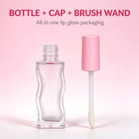 Tube à lèvres vide rechargeable de haute qualité en gros, mini tube en verre rose fraise, tube à gloss personnalisé avec étiquette privée, tube à lèvres twist-up