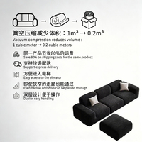 Sofá Seccional Modular Moderno, Sofá Grande en Forma de L/U de Terciopelo Negro (Diseño Bloque de Tofu) con Otomana para Sala de Estar