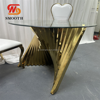 LISSE Beaux Styles Or Verre Table Ronde En Acier Inoxydable De Mariage Table À Manger Banquet De Luxe Table En Métal
