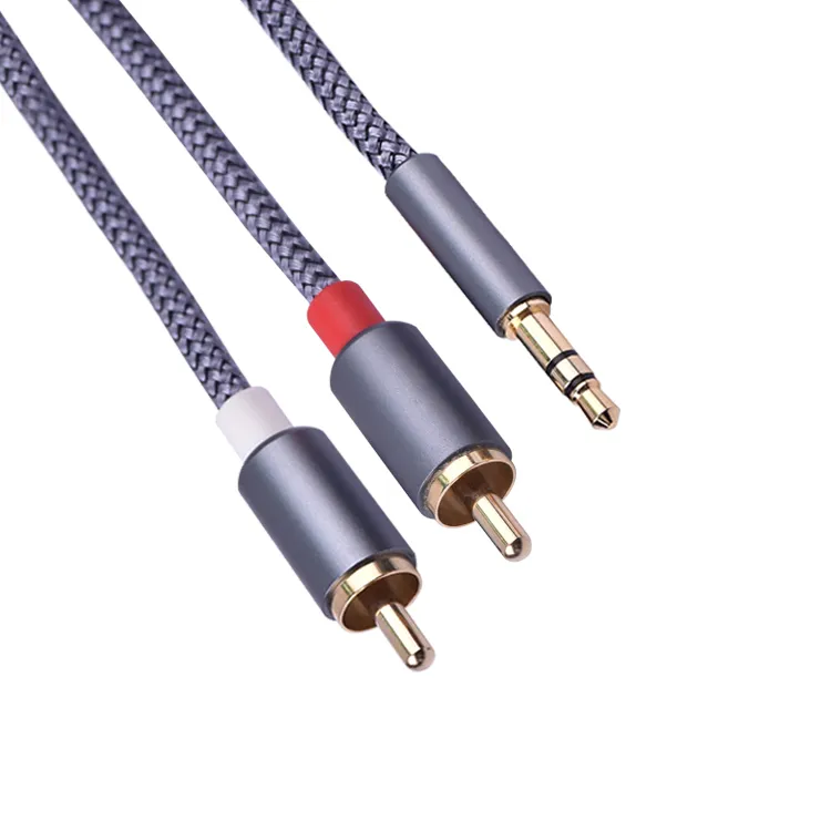 Colorful Stereo Jack Cables Braided Black 2 Rca 3.5 Mm Digital To Male Car Audio 3.5mm Aux Cable