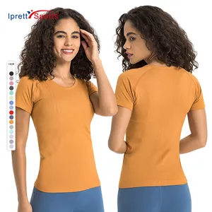 Özel kadın kısa kollu yuvarlak boyun spor tişört koşu spor Yoga üst egzersiz kıyafeti Slim Fit yüksek kalite T Shirt