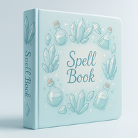 LABON Cahier de sorts en cristal Grimoire bleu clair avec bouteilles de potion magique et pierres précieuses Cahier de sorcellerie Couverture en PU
