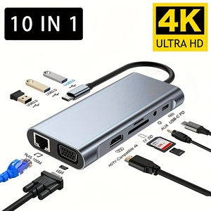 10 trong 1 USB C HUB Docking Station với 4K HDTV VGA USB Thunderbolt 3 Gigabit <span class=keywords><strong>Ethernet</strong></span> âm thanh SD/TF cho PC MacBook không khí M1 Pad Pro - Product Image 2