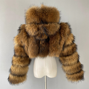 All'ingrosso giacca di <span class=keywords><strong>pelliccia</strong></span> morbida e calda e morbida con cappuccio e taglio personalizzato con Logo invernale di lusso in vera <span class=keywords><strong>pelliccia</strong></span> di procione da donna in <span class=keywords><strong>pelliccia</strong></span> di volpe naturale - Product Image 6