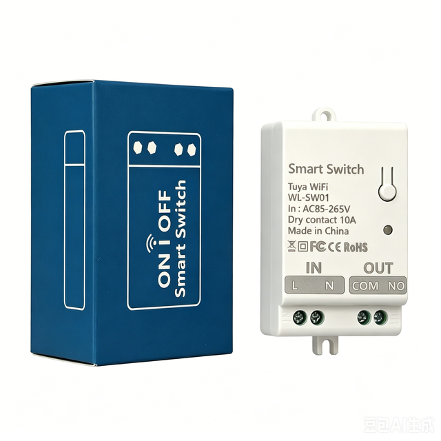 Tuya WiFi Smart Relay Switch AC 85-265V 10A, Dry Contact Passive Output, Universal 110V 220V Wireless Remote Control Module
