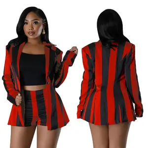 ZIYA A09S99 New Striped Suit Printed Shorts Fashion 2 Piece Jacket Set Women