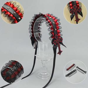 L0010 Gothic Punk tóc ban nhạc với đinh tán tối Lolita Tóc Dây đeo Y2K tóc phụ kiện ren chéo đa năng Gothic Punk Mũ sắt - Product Image 3