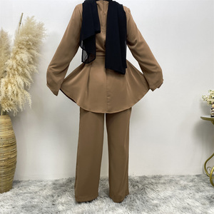 Conjunto de dos piezas de Color puro de alta calidad, blusa Simple y pantalón de pierna ancha suelto, conjuntos de <span class=keywords><strong>moda</strong></span> de oficina, conjuntos de Abaya modestos musulmanes 2272 - Product Image 4