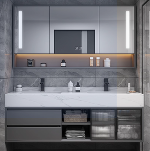 Juego de tocador de baño de madera de estilo europeo moderno Montado en la pared <span class=keywords><strong>Lavabo</strong></span> doble Gabinete Material MDF - Product Image 4