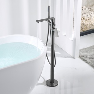 Robinet de <span class=keywords><strong>baignoire</strong></span> sur pied en laiton brossé doré de luxe avec douchette à main fine - Product Image 4