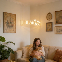 Letrero LED de Neón Personalizado con Cara de Gato Neonawall, Luz con Nombre Personalizado para Regalo de Boda, Cumpleaños o Fiesta