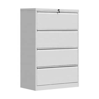 Armoire métallique latérale à 4 tiroirs avec serrure, gris clair, en acier, pour classement et rangement de documents de bureau