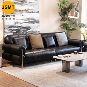 Sofá Moderno Contemporáneo de Cuero Genuino Color Negro Azúcar, Elegante y Acogedor para Sala de Estar - Product Image 2