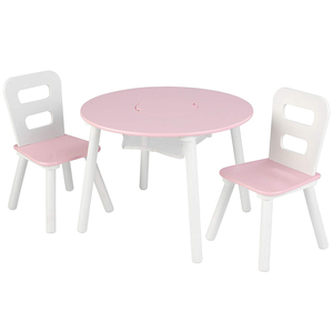 Ensemble <span class=keywords><strong>de</strong></span> table et deux chaises en <span class=keywords><strong>bois</strong></span> rond rose pour filles, avec rangement en maille, table et chaise pour enfants - Product Image 1