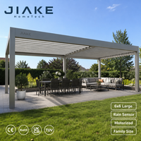 Pergola Jiake 6x6 avec toit à lames motorisées et capteur de pluie automatique pour une utilisation en extérieur dans un grand jardin, un patio ou une cour.