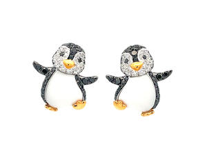 Pendientes de Plata de Ley 925 con Diseño de Pingüino Premium, Chapados en Oro de 18K, Incrustaciones en Blanco y Negro, Joyería de Animales Adorables, Regalo para Mujer - Product Image 4