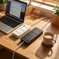 Enchufe Eléctrico Largo de 3 Metros, Regleta de 6 Tomas con 3 Puertos USB, Cobre, IP44, Corriente Nominal de 10A/16A, Uso Doméstico y de Oficina, Enchufe para Reino Unido, UE y Australia