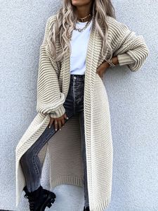Cardigã Longo Feminino em Cor Sólida, Suéter Elegante Tricotado para Outono e Inverno - Product Image 1