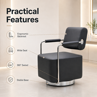 Fauteuil pivotant de luxe haut de gamme en cuir noir moderne, chaise de relaxation et d'attente avec coussin d'assise large pour salon et salon de beauté