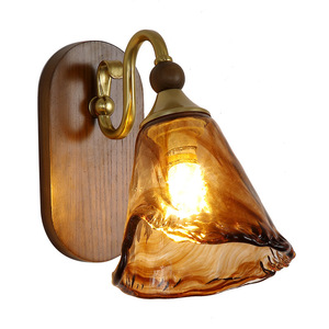 French Style Vintage Solid Wood Wall Lamp <b>Retro</b> Glass Shade Bedroom Bedside <b>Lighting</b> - Product Image 4