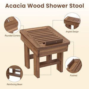Tabouret de salle de bain en bois Huixiang avec étagère de rangement, chaise de douche pour personnes âgées et bébés, siège de spa - Product Image 3
