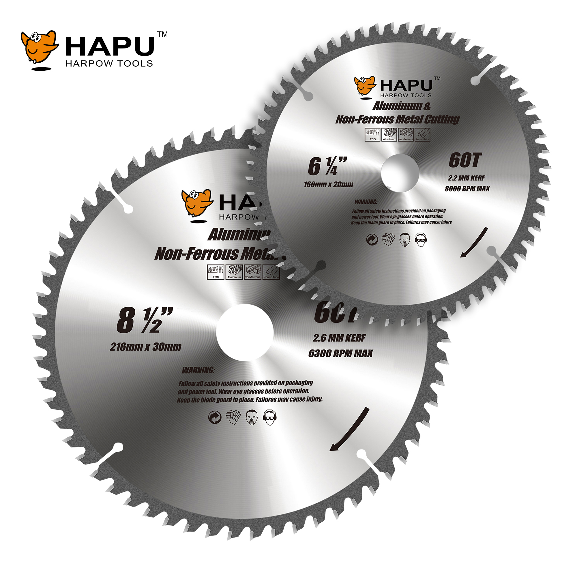 2 PACK 160MM 216MM 60Teeth Carbide Tipped Circular Saw Blade Aluminum and Non-Ferrous Metal Saw Blade Cutting TCT Saw Blade