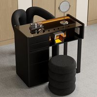 Table de manucure multifonctionnelle de luxe en verre noir Ensemble de chaises de salon de manucure pour salon de coiffure ou salon de coiffure