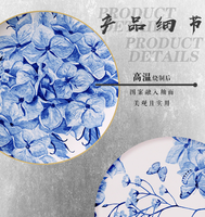 Chaude Européenne Mode Bleu Brodé Boule Creative Design Bone China Vaisselle pour Hôtel Restaurant Botanique Thème Assiette