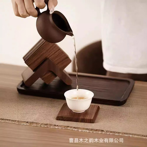 Posavasos redondo de madera maciza de nogal negro, tapete aislante del calor para ceremonia del té, mantel individual para escritorio, soporte para taza de café - Product Image 1