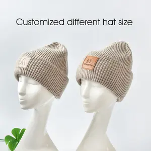 Unisex Wholesale Custom Logo Ribbed Wool Knit Beanies Winter Luxury Warm Cuffed Beanie Hat For Women Men