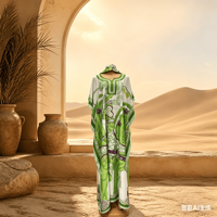 Robe Boubou Africaine Traditionnelle pour Femme, Col en V, Ample et Décontractée, avec Poches et Foulard, Imprimé Rayé, Idéale pour les Vacances, Collection 2026
