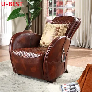 U-BEST FSUBEST Antique Hotel Lounge Meeting Room Cigar Tan Leather Accent Sofa Retro Living Room Chairs Sillones Living