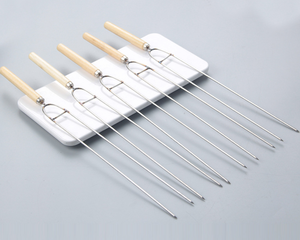 Paquete de 12 Brochetas de Acero Inoxidable para Alitas de Pollo con Doble Punta y Mango de Madera para Asar Carne, <span class=keywords><strong>Camarones</strong></span>, Pollo y Verduras - Product Image 2