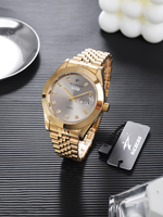 Reloj de Cuarzo Clásico con Caja de Aleación, Correa de Acero Inoxidable, Diseño Retro Dorado de 22K, Cristal, Manecillas, Tendencia de Moda para Hombre, Diamantes, 41MM