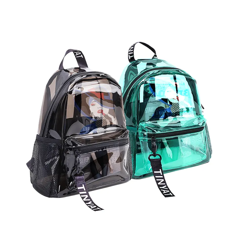 กระเป๋าเป้สะพายหลังใสทนทานสำหรับโรงเรียนและที่ทำงานกระเป๋าพีวีซีใสโฮโลแกรมสไตล์