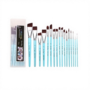 Zhu Ting Art Oil <b>Brush</b> Nylon Hair Fresh Green <b>Wood</b> Handle Plastic Box Packing 17 Pcs Painting <b>Brushes</b> /Set Model HB-135 - Product Image 2