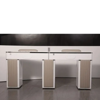 Bar à ongles double siège pour salon de beauté Table à ongles Table de manucure Bureau de manucure avec dessus en marbre