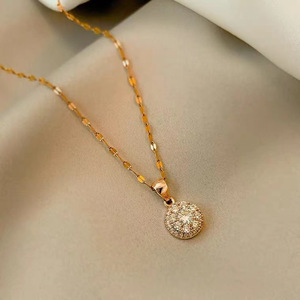 Collar giratorio de acero de titanio para mujer, con forma de bola, con circonitas engastadas, cadena para clavícula, joyería para fiesta - Product Image 4
