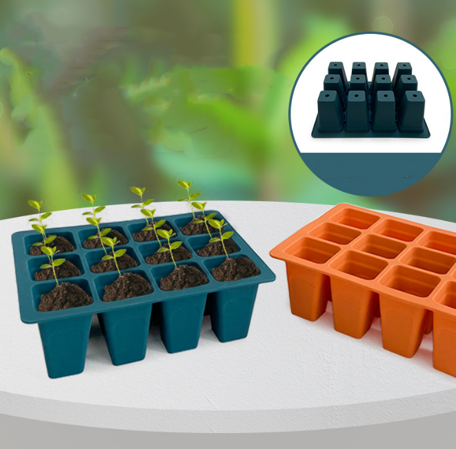 YDS 12-Cavity Seed Starter Tray Reusable Seed Starter Silicone Trays for Starting Plant Seeds with Flexible Pop-Out Cells