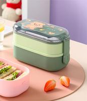 2 Deux Double Couche Grand Logo Personnalisé Plastique Tiffin Sans Bpa Boîte à Lunch Légère Mignonne Boîte à Lunch Empilable Bento Contenants